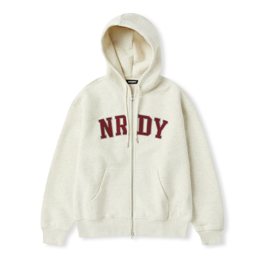 NERDY Arch Logo Brushed Hoodie Zip-Up Oatmeal