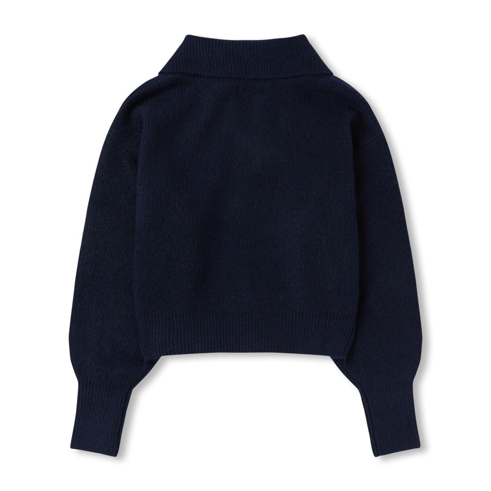 NERDY Lovely Letter Wool Blended Half Zip-Up Sweater Navy