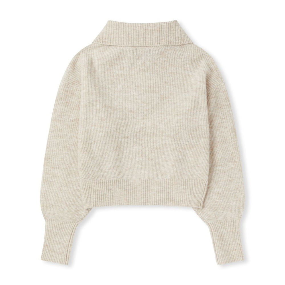 NERDY Lovely Letter Wool Blended Half Zip-Up Sweater Ivory