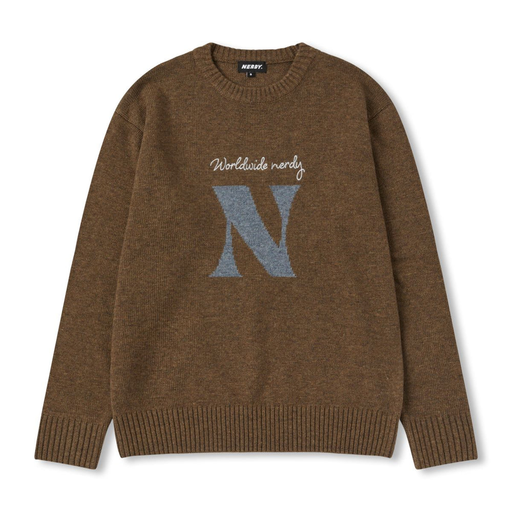 NERDY Bumpy N Lambswool Blended Crewneck Sweater Brown