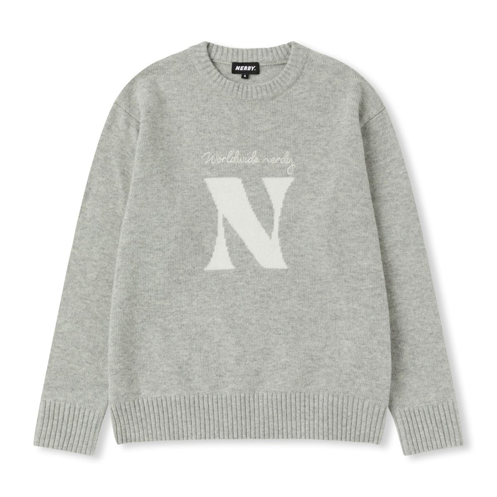 NERDY Bumpy N Lambswool Blended Crewneck Sweater Melange Grey