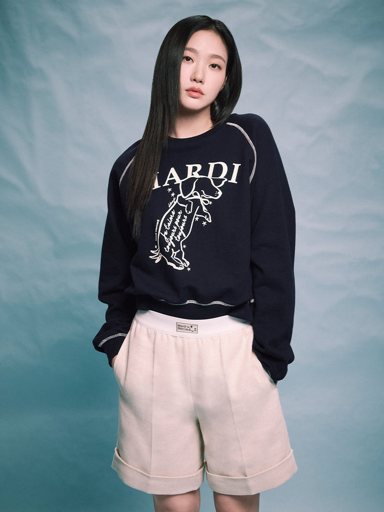 【IN STOCK】MARDI SWEATSHIRT RAGLAN SWING THE TAIL DDANJI_NAVY CREAM