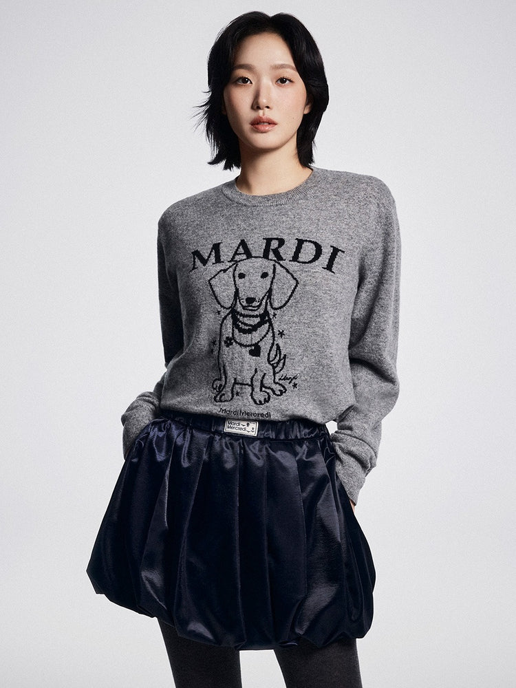 MARDI CASHMERE CREW NECK SWING THE TAIL DDANJI PEARL NECKLACE_GREY BLACK