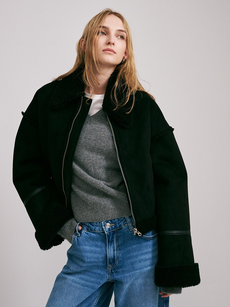 MARDI SHEARLING CROPPED MUSTANG JACKET_BLACK