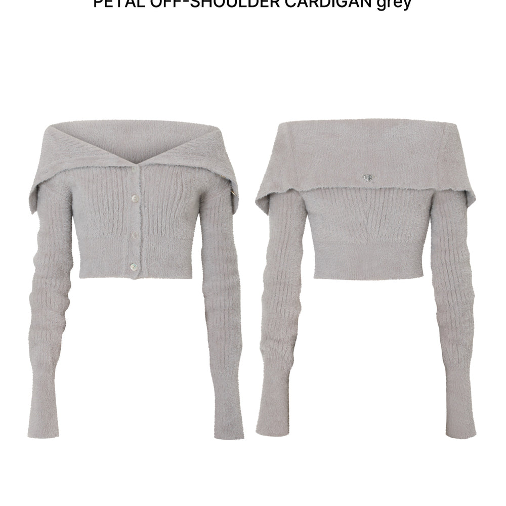 
                      
                        PAIN OR PLEASURE PETAL OFF-SHOULDER CARDIGAN GREY
                      
                    