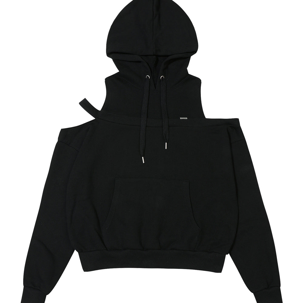 
                  
                    BOHEMSEO CUT OUT OFF SHOULDER HOODIE, BLACK
                  
                