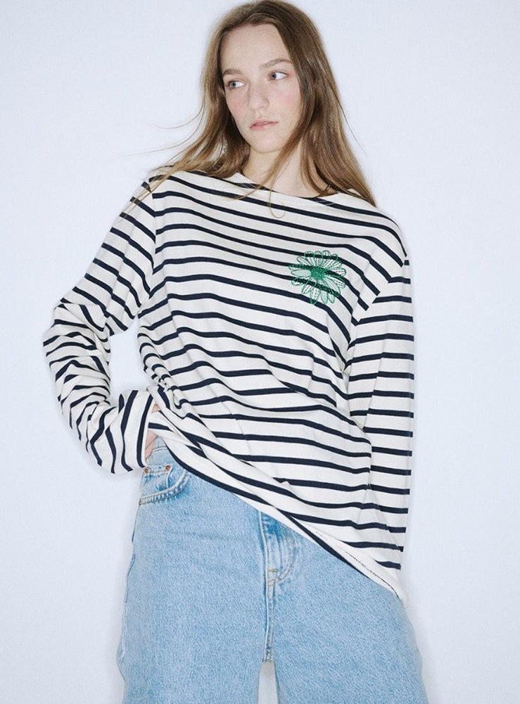 MARDI TSHIRT LONG SLEEVE STRIPE_IVORY GREEN