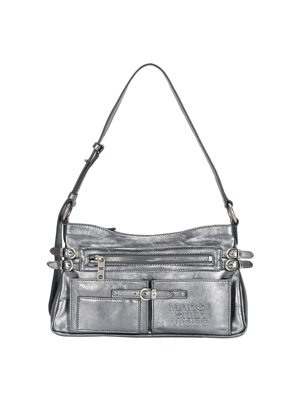 MARGESHERWOOD FLAT POCKET SHOULDER_metallic grey foiled plain