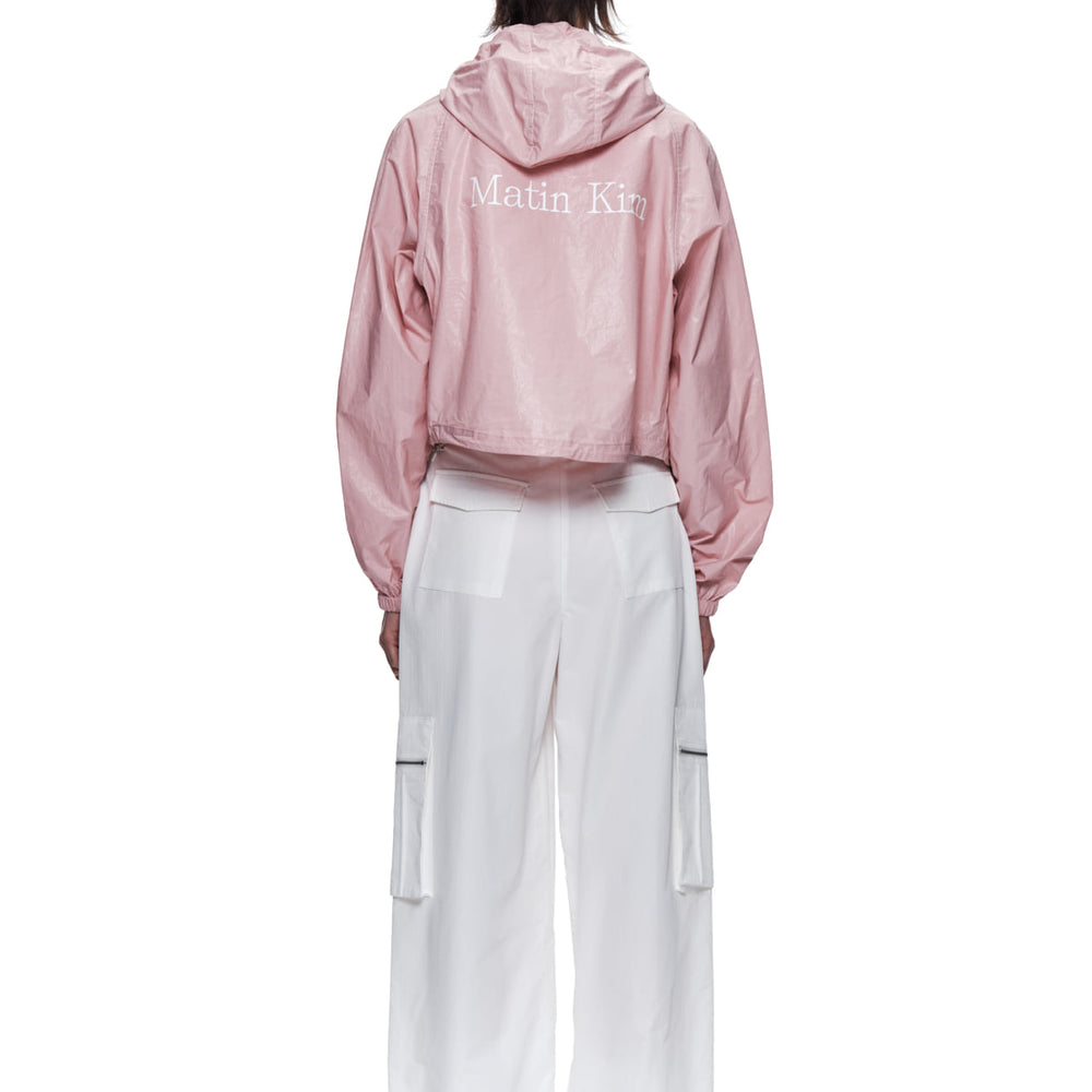 MATIN KIM CROP HOODY COATING JUMPER IN PINK