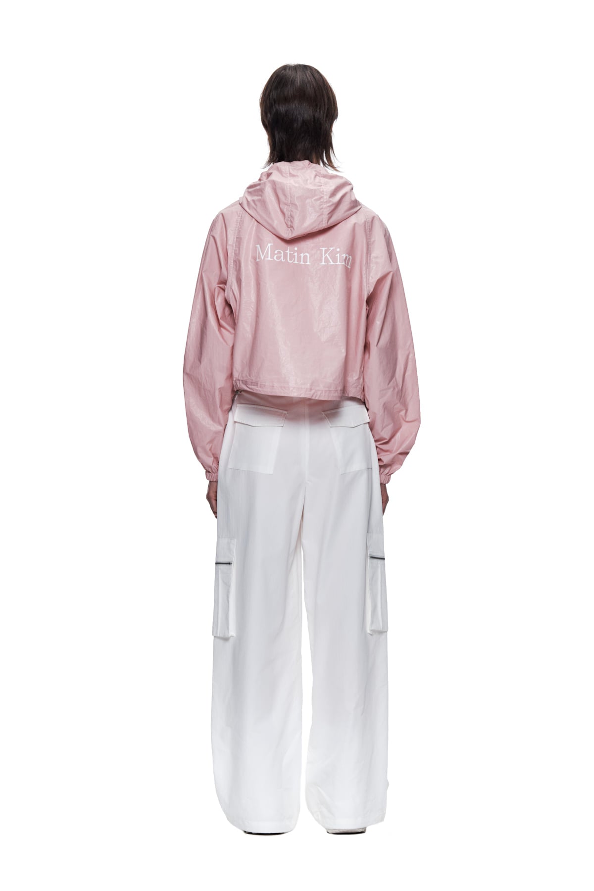 MATIN KIM CROP HOODY COATING JUMPER IN PINK