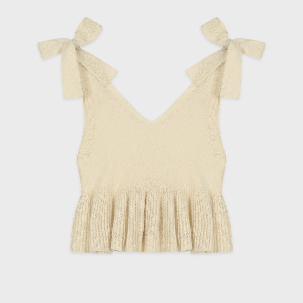 Sinoon Ribbon Tie Frill Sleeveless (Ivory)