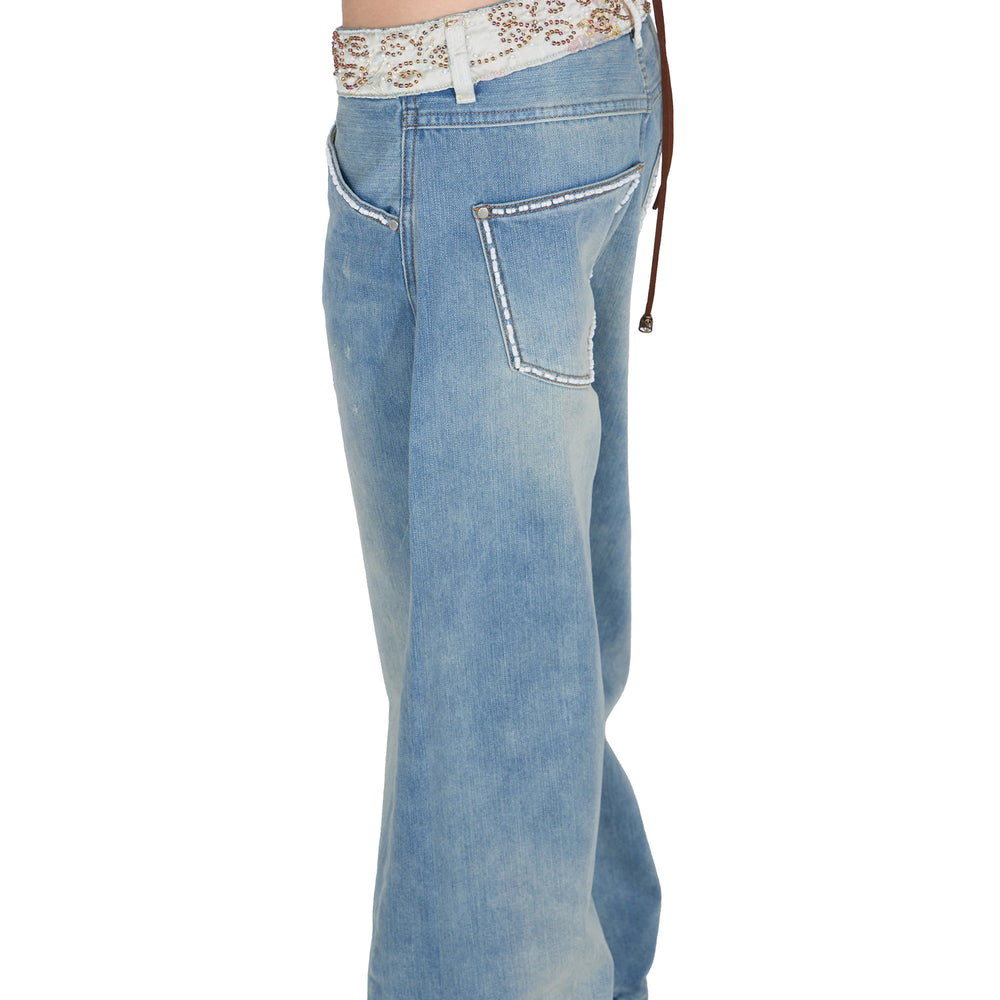 SCULPTOR Beaded Waist Denim Pants Mid Blue