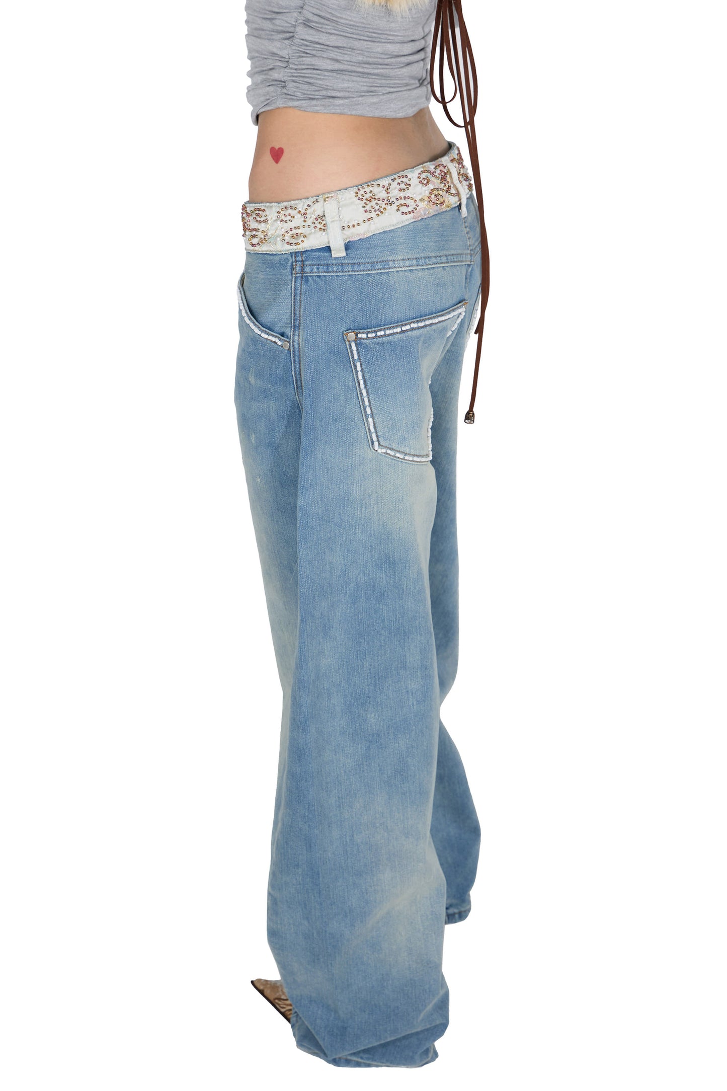 SCULPTOR Beaded Waist Denim Pants Mid Blue