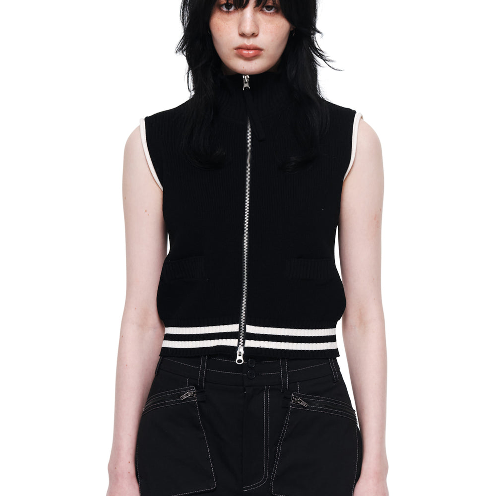 MATIN KIM SPELL POINT STRIPE KNIT VEST IN BLACK