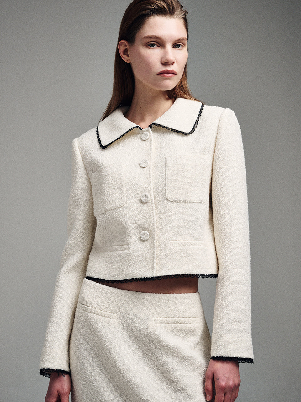 MARDI SPRING TWEED CROPPED JACKET LACE_IVORY