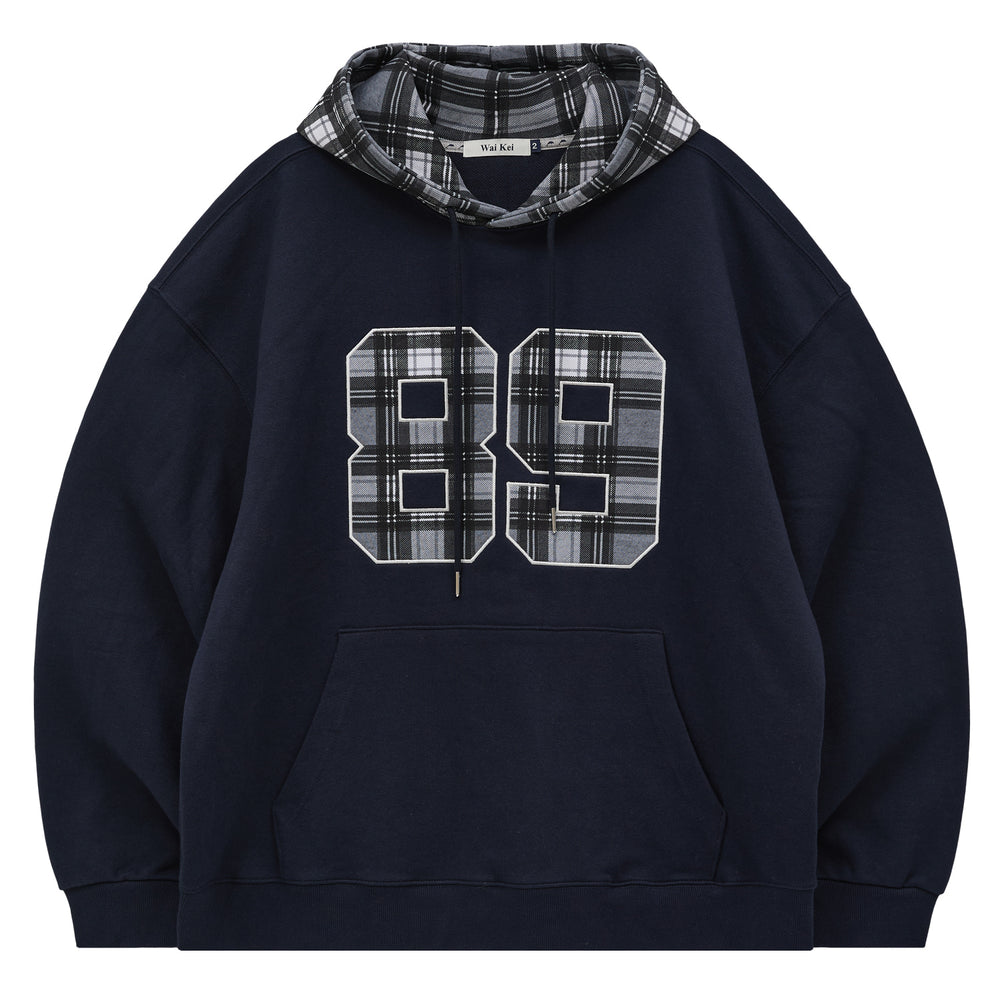 WAIKEI 89 Logo Check Hoodie Navy