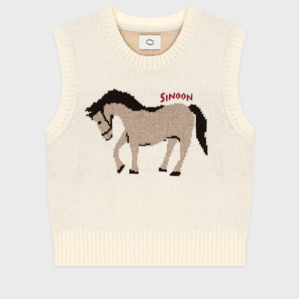 Sinoon Horse Knit Vest (Ivory)