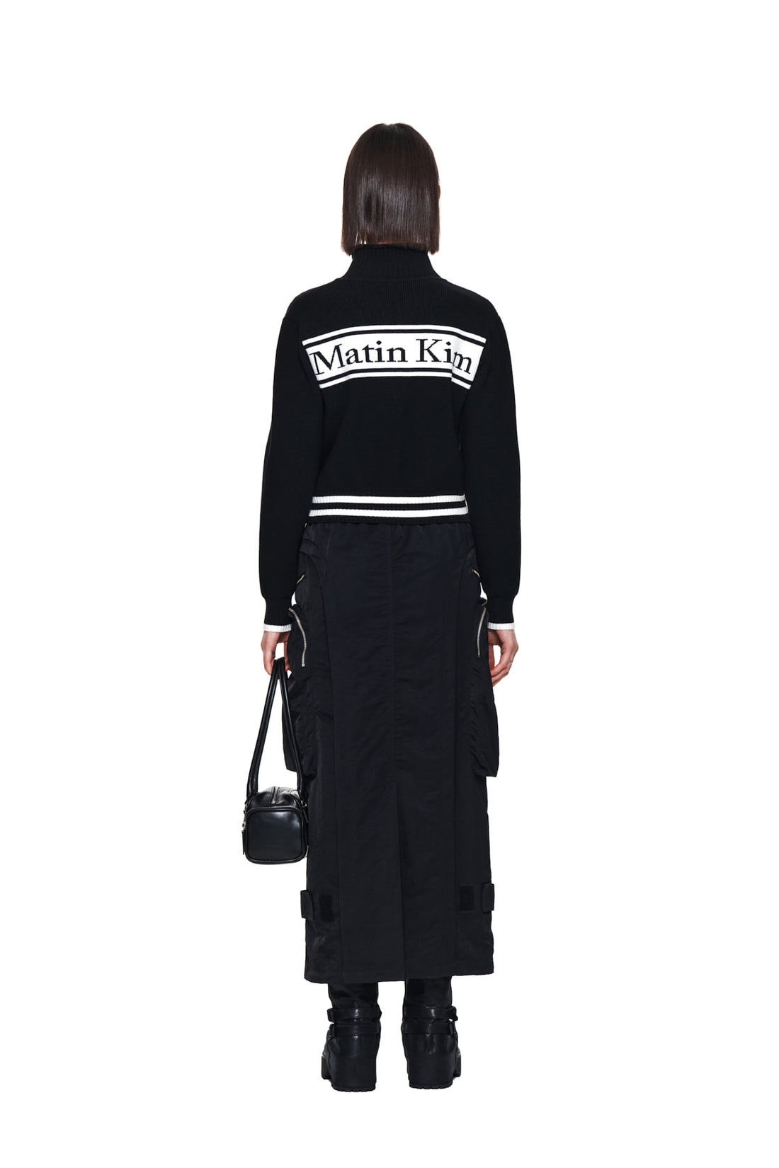 MATIN KIM SPELL POINT STRIPE KNIT CARDIGAN IN BLACK