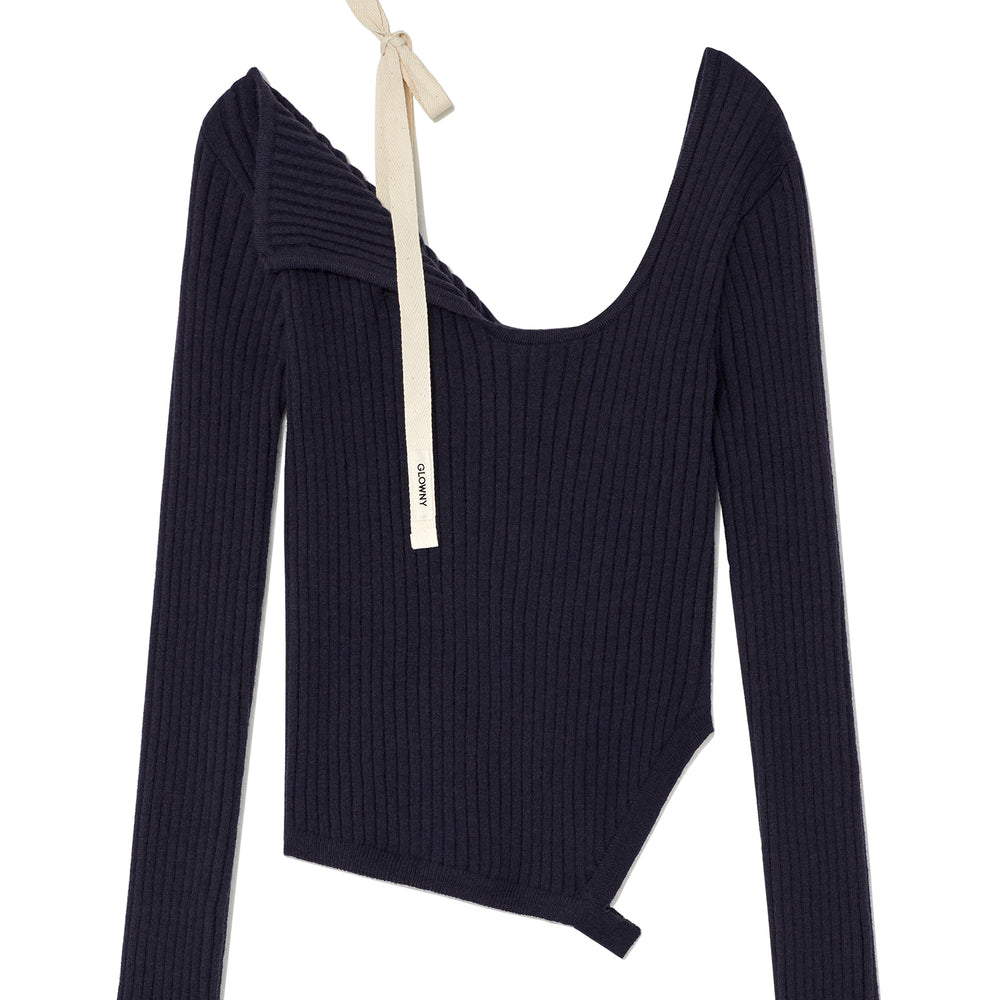 GLOWNY ISA ASYMMETRICAL KNIT TOP (NAVY)